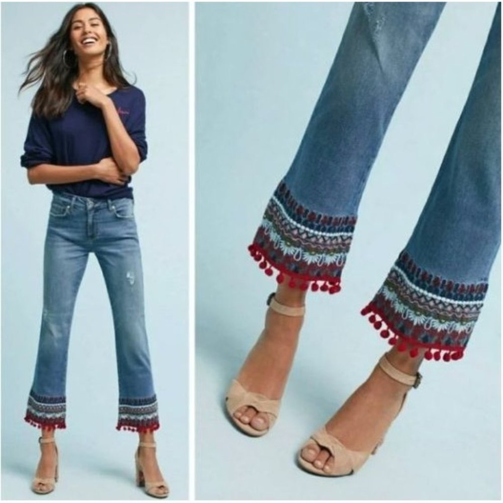 Pilcro & The Letterpress Boho Embellished Cropped Jeans  Size 30